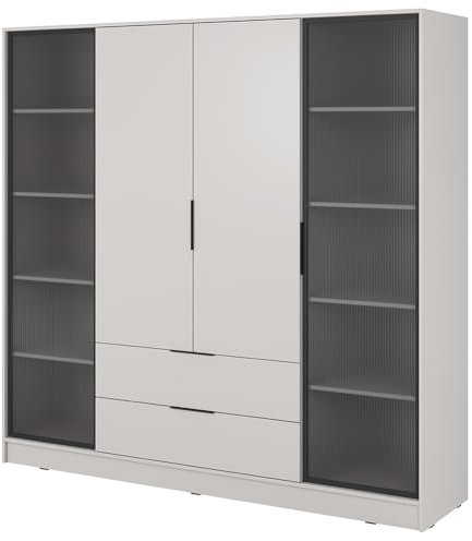 Lomadox Schlafzimmer Schrank Drehtürenschrank Kleiderschrank 206 cm in Kaschmir mit 2 Glastüren