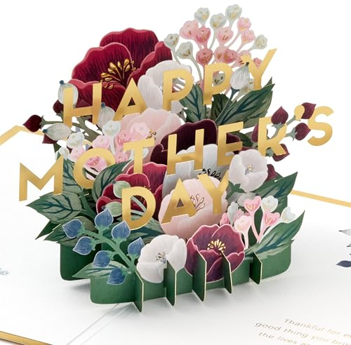 Hallmark mors dagskort, mors dagskort för mamma, 3D, pop up mors dagskort, bukett blommor, röd, guld