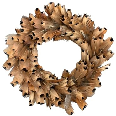 MACOSA EX249036 Federkranz Braun 17 cm Federn Tischdeko Kranz Ostern Osterkranz Osterdekoration Nest Natur Osterdeko Deko Türkranz Dekokranz Dekoration (17 x 17 x 6 cm)