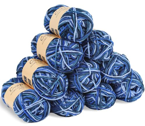 Coopay Wolle zum Häkeln, Farbverlauf Häkelgarn 10x45g, Wolle zum Stricken, Weiche Bunt Milchfaser Baumwolle zum Häkeln, 5-Fädig, Schöne Häkelwolle für Schal, Socken, Babykleidung, Puppe - Meeresspray