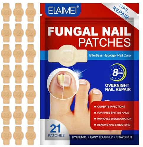 AOOWU Cerotti per la Riparazione Delle Unghie, 21 Pezzi Toppe Fungine per Unghie, Funghi Unghie Piedi, Trattamento Antifungino per Unghie, per Riparare Unghie Spaccate, Rafforzare le Unghie