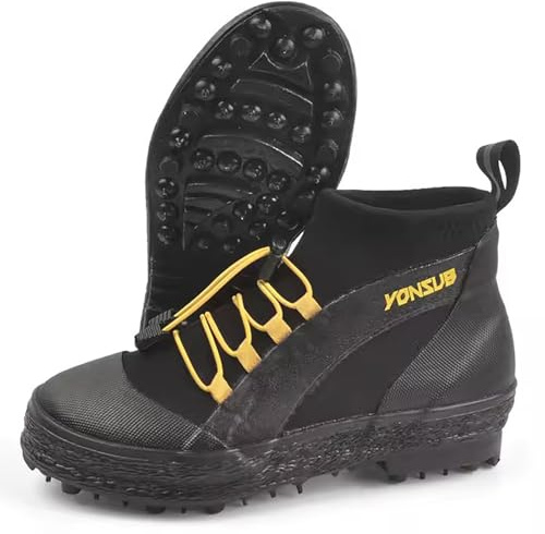 WYYHAA 10,Anti-Slip Rock Fishing Shoes with Steel Studded Rubber Sole – Breathable Neoprene Wading Boots with Toe Protection, Quick-Lace System & Drainage Design, Trekking & Reef Fishing