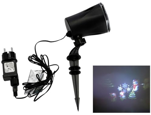 Acan Tradineur - Proiettore LED Rotante di Figure Natalizie, Interno ed Esterno, Bianco Freddo, 4W, Plastica, Cavo da 3 Metri, Illuminazione, Luci da Giardino - 10,5 cm