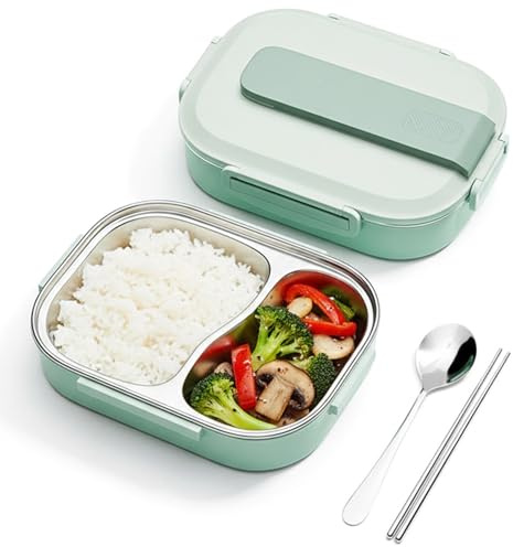 Thermal Lunch Box, 1L Stainless Steel Liner Lunch Box with Compartments & Tableware, Leakproof Microwave-Safe Insulated Food Container for Kids & Adults Stainless Steel Kids