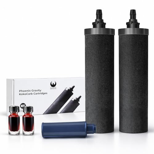 PHOENIX GRAVITY Cartouches filtrantes de rechange KoKocarb certifiées NSF - Lot de 2 cartouches KoKocarb pour filtres à eau par gravité Phoenix, compatibles avec d'autres filtres à eau de comptoir