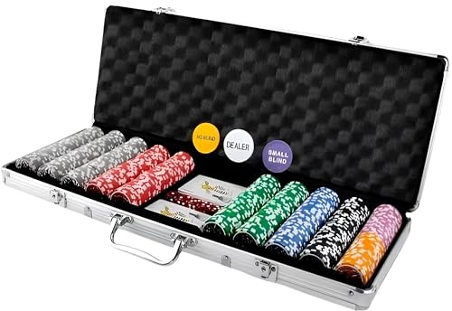 Generico Set Valigetta Poker 500 Chip Fiches Alluminio 2 Mazzi Texas Hold'em Blackjack