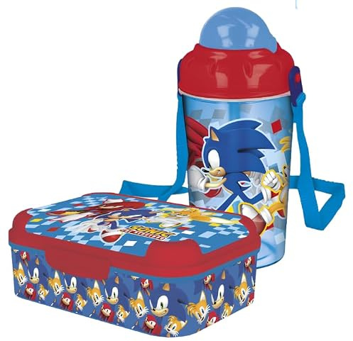 Set Merenda Sonic bambino - Portapranzo 1 Scomparto e Borraccia 465 ml, Pranzo e Merenda, Ideale per Bambini e Fan Sonic
