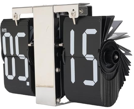 YDuupxe Automatisk Vändklocka, 304 Rostfritt Stål och PVC Vintage Skrivbordsklocka, 12 Timmars Tyst Sidvändande Skärm, Kompakt 8,07 X 5,43 X 3,35 Tum för Hemkontorsdekoration (Vita bokstäver)
