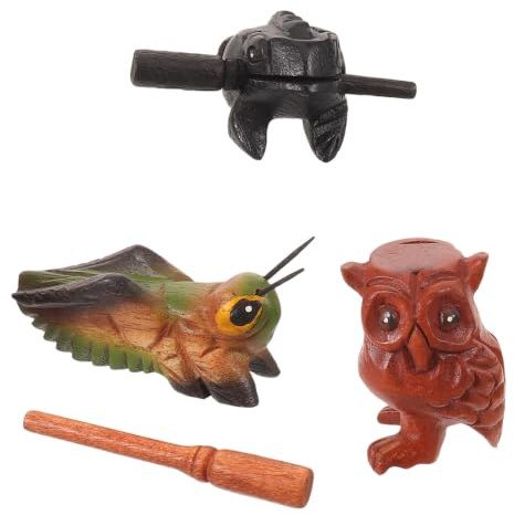 Toddmomy 3pcs Wooden Frog Guiro and Owl Cricket Sound Instrument Set, Handheld Percussion Instruments Made of Smooth Wood with Sticks, Portable for Music Class and School Trips to Develop