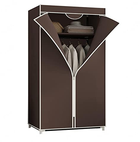 Bärbar tyggarderob med hängande skena och hyllor, brunt tygskåp 155 x 70 x 45 cm – perfekt för klädförvaring enkel montering och platsbesparande lösning