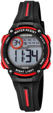 Calypso Montre Enfant Digitale Caoutchouc Noir - Étanche 10 ATM - Date et Calendrier - Chronographe - Double Heure - Lumière - Alarme - Format 12/24h K6068/6 - Digital Crush