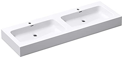 doporro Doppelwaschbecken Waschbecken BTH: 140x48x13 cm Partner-Waschbecken aus Gussmarmor Weiß (Matt) Colossum830