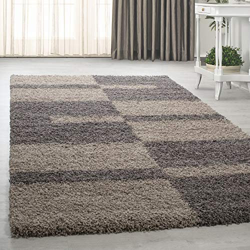 HomebyHome Shaggy matta, löpare, hall, 100 x 200 cm – hög lugg matta taupe, extra mjuk och fluffig – sängmatta, matta för sovrum, kökslöpare – carpet, halı
