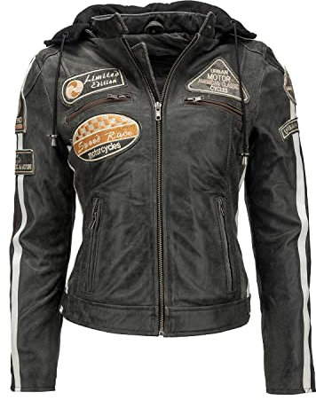 URBAN 5884 Chaqueta de moto para mujer con protectores, de piel de cordero, con protectores de espalda, hombros y codos. | Breaker | Large