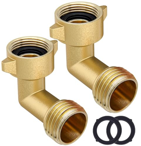 Twinkle Star Garden Hose Elbow Connector 90 Degree Brass Hose Elbow(2pcs) 3/4 Heavy Duty Hose Adapter with 2 O-rings Brass Garden Hose Elbow Solid Brass Adapter