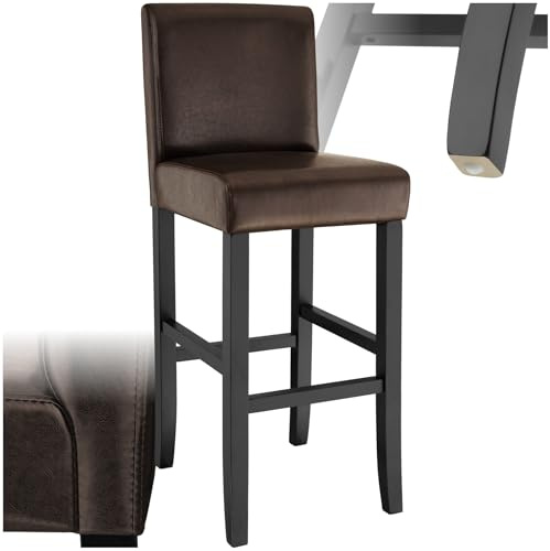 tectake® Barhocker mit Lehne, Barhocker gepolstert, Sitzhöhe 76 cm, Stuhlbeine aus Massivholz, mit Fußstütze, Hocker mit Kunstlederbezug, ergonomische Form, Barstuhl für Küche & Bar - braun
