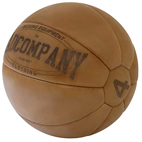 Bad Company Vintage Leder Medizinball in 10 Gewichtsstufen l Vollball aus hochwertigem Echtleder in braun 4 kg