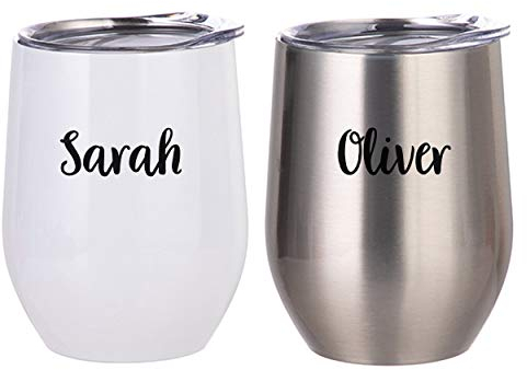 Personnalisé Nom Vin Verre Double Mural Tasse Pique-Nique 12oz Blanc Argent Acier Inoxydable
