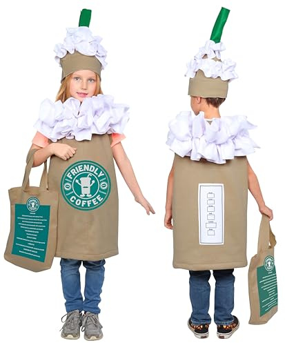 Dress Up America Lindo Disfraz de Capuchino/Frappuccino/Latte para Niños y Niñas Disfraz de Café para Niños Unisex Niños