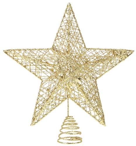 DOITOOL Gold Weihnachtsbaum Stern Topper Weihnachtsbaumspitzen Stern - 25cm Glitzer-Baumspitzen aus Golddraht, Pentagramm Weihnachtsbaumspitze für Festliche Weihnachten zu Hause Weihnachtsbaum Deko