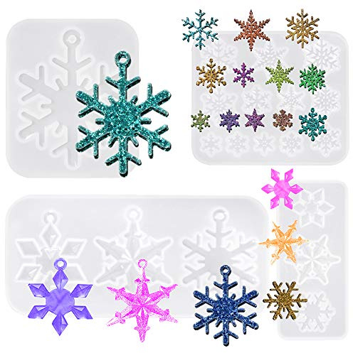 FineGood 4 Set Harzformen Silikon, Schneeflocken-Harzform Epoxidharz Gießform Weihnachten Harz Formen für Schmuckherstellung