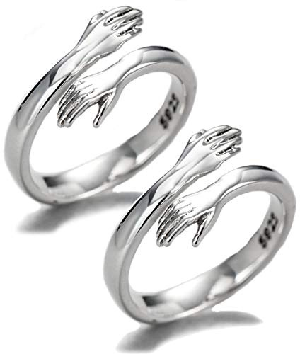 Anillos de plata de ley 925 para mujer, con texto en inglés I Love You Forever Love You, regalo para hermana, palabras grabadas que abrazan las manos,regalo de joyería de amistad