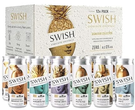SWISH Zero Mocktail Gift Box – Non-Alcoholic Cocktail Variety Pack, Ready-to-Drink Mocktails, Piña Colada, Mojito, Margarita & Passion Martini, Vegan, Alcohol-Free Drink Gift Set- 12 x 250ml