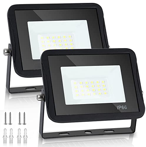 Randaco 20W Foco Proyector LED, IP66 Iluminación Exterior Impermeable, 1700LM Floodlight LED 6000K, Proyector Blanco Frío Foco LED Interior y exterior Luz Exterior (Sin Enchufe, 2PCS)