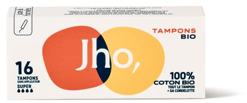 Jho - Tampons 100% Coton BIO - Sans applicateur (Super, 1 boite = 16 tampons)