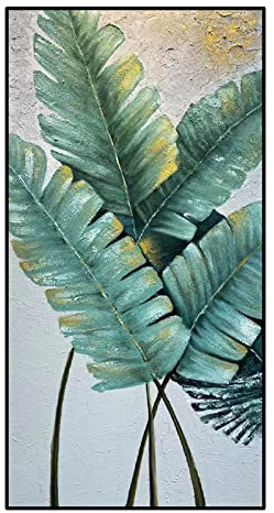 Tableau Abstrait, Texture Verte Feuille De Bananier Plante Tropicale Art Abstrait Peintures D'Art Moderne Peintures À L'Huile Peintes À La Main Sur Toile Art Mural Pour Salon Chambre Bureau Déco