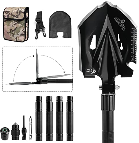 Zune Lotoo Survival Schaufel, 18 in 1 Kleine Camping Spaten Klappbar aus Kohlenstoffstahl, Kompakte Klappspaten Outdoor mit 3 Winkel Verstellbare für Offroad Camping Survival Wandern Garten