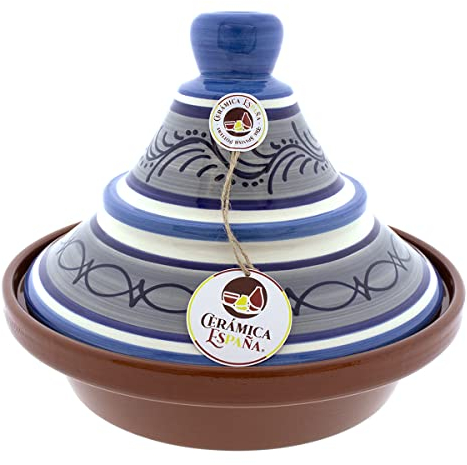 CERÁMICA ESPAÑA | Tajine in Fango Refrattario | Marocchina in Ceramica Tradizionale Con Coperchio - Modello M01 | Decorazione 100% Fatta a Mano | 27x27x23 cm