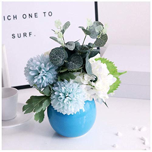 Künstliche Blumen, Hortensie, Chrysantheme, Topfblumen, hängende Topfpflanzen, für Zuhause, Wohnzimmer, Büro, Party, Dekoration (blau)