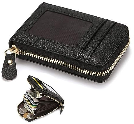 Ltsbaed kartenetui mit reißverschluss, Kreditkartenetui Leder Visitenkartenetui, Reißverschlussetui, Kartenetui mit Münzfach, Bargeld Geldbeutel Portemonnaie für Damen und Herren mit RFID NFC Schutz
