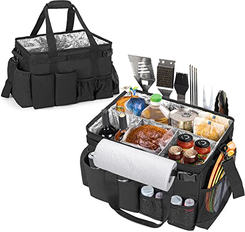 HODRANT Utensili da Griglia Con Porta Asciugamani di Carta, Grande Borsa Porta Attrezzi per Barbecue, Accessori da Cucina per Picnic o Campeggio, Tailgating Essentials