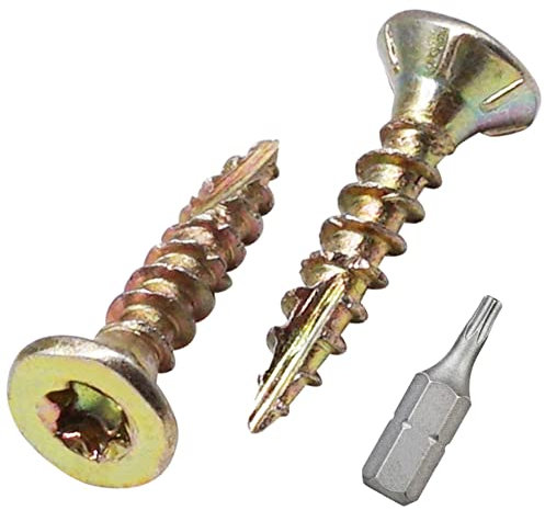 SKIR'CO (100 pezzi) Viti per legno gialle in acciaio zincato 3,0 x 16 mm, testa svasata, testa Torx, tipo 17, viti per truciolare