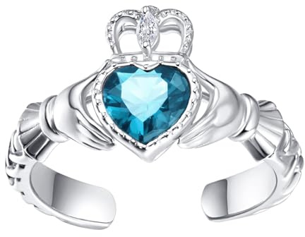 TANGPOET Anillo Claddagh de plata de ley 925 | Anillo de Claddagh irlandés con piedra natal celta, regalo para mujeres y niñas, Metal precioso, Zirconia cúbica