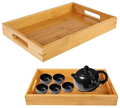 YIDM Vassoio da Portata in Bambù Vassoio Rettangolare Piatto da Colazione, Vassoio da Portata in Bambù con Manici, Vassoio Rettangolare da Cucina, Vassoio Legno per Piatti Bevande Vassoio Colazione