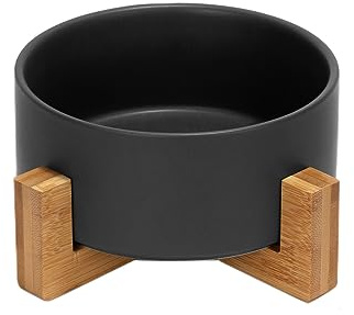 SPUNKYJUNKY Keramik Hundenapf mit Bambus Ständer für Große Hunde (1800ml, Schwarz)
