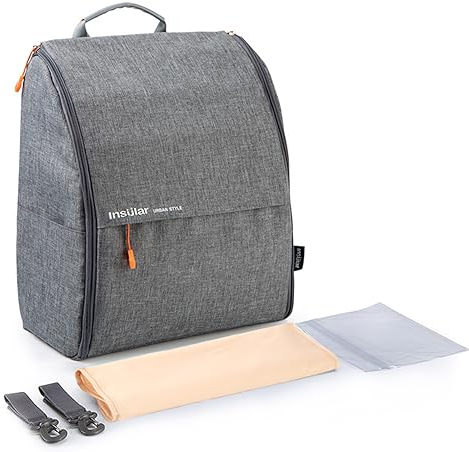 SONARIN Reine Farbe Baby Wickelrucksack Wickeltasche,Große Kapazität Leichte Babytasche Tragbare Reise Wickeltasche Rucksack mit Wickelunterlage & Kinderwagen Haken(Grau)