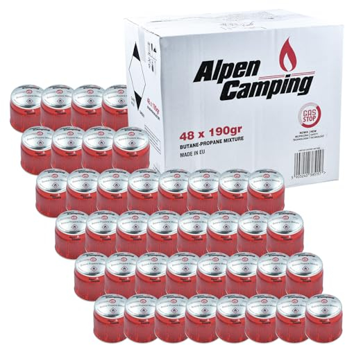 REXXER Propan-Butan Gaskartuschen 190 g / 400 ml – 48er Set EN417 Schraubkartuschen mit Gas-Stop