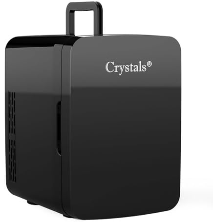 Crystals 4/10/15L Litre Mini Fridge, Table Top Small Fridge Cooler & Warmer for Car Bedrooms Desk Office, 12V DC - 220 AC, Mini Fridge for Bedrooms – Energy Efficient (Black, 10L Litre)