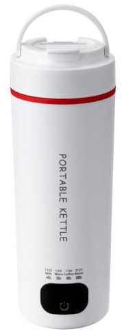 Mini Calentador de Agua Electrico Portátil de Viaje, 250-300W Pequeño Termo Hervidor Eléctrico de Acero Inoxidable 304 450ML(Blanco)