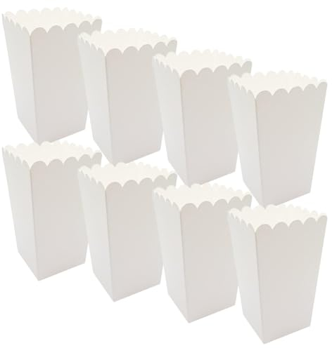 HugeDE 24 Pcs Paper Popcorn Containers Boxes Tall Large Popcorn Bucket White Snack Box Cardboard Candy Boxes Popcorn Machine Accessories for Movie Night Favors