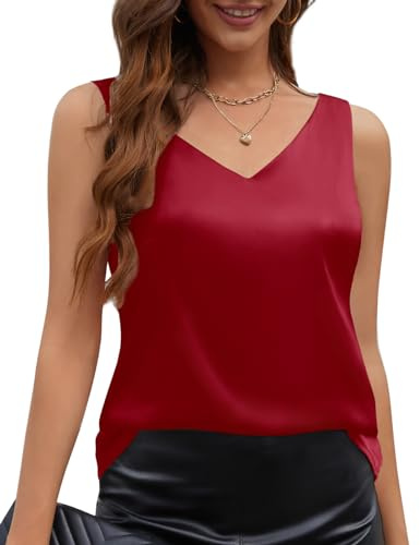 CMTOP Canotta Donna Estiva Canottiera Donna Elegante Senza Maniche Canotta Raso Sottogiacca Estiva Scollo a V Canotta Camicia Sexy Bluse Casual Canotte Top(Rosso, L)