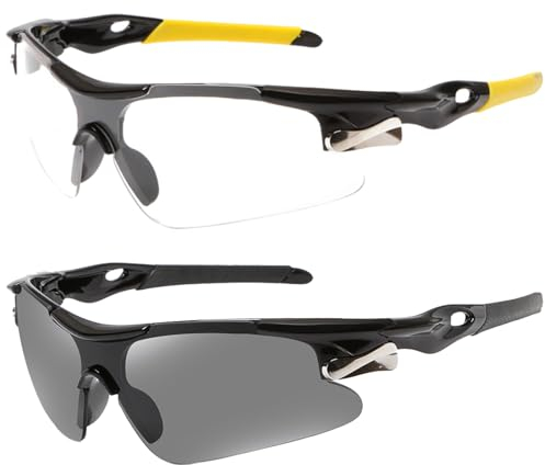 BDSHUNBF 2 Pcs Cycling Glasses, Sports Sunglasses, Cycling Sunglasses for Men Women, Sun Glasses UV400 Protection Ski Goggles Outdoor Bicycle Motorbike Driving Fishing Running Fishing Goggles