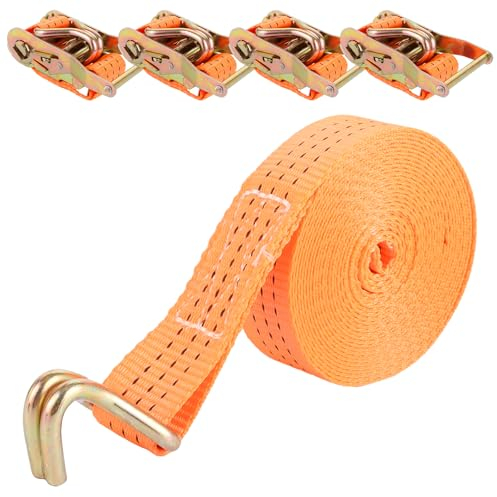 GBACHOOSE 4 cinghie di tensione da 3000 kg, cinghie con tatsche 6 m x 38 mm, arancione cinghia di tensionamento con gancio, cinghia di ancoraggio per rimorchio, moto, auto, merci
