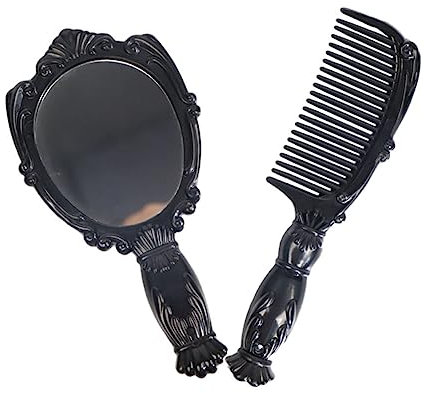 GETSTREE Schnitzereien, Handspiegel, 1 Set Haarkamm, Kosmetikspiegel, Mini-Spiegel, antistatischer Kamm, Make-up-Spiegel, Taschenspiegel, Kosmetikspiegel, Salonkamm, antiker Spiegel, Pflegekamm