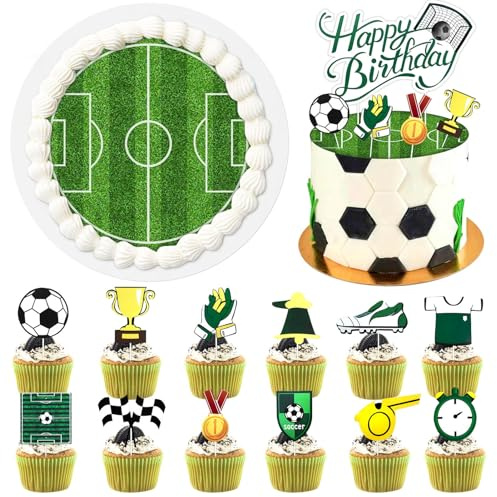 Tortendeko Fussball Essbar,Fußball Essbarer Tortenaufleger für Kuchendeko | Tortendeko Fußball-Cupcake Topper als Geburtstagsdeko Für Geburtstage,Partys,Feiern,Kuchendekoration