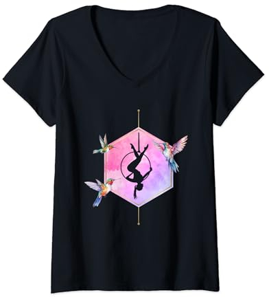 Damen Love Aerial Hoop, Aerial Yoga, Aerialist Kolibri Colibri T-Shirt mit V-Ausschnitt